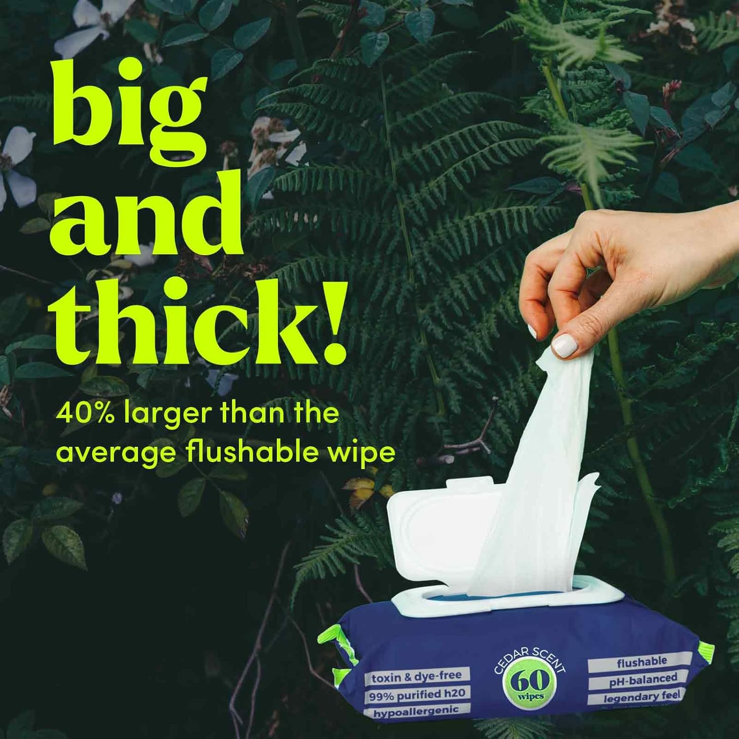 Alternative view of goodwipes Flushable Butt Wipes Made with Vitamin E & Aloe - Soft & Gentle Wet Wipe Dispenser for Home Use, Septic & Sewer Safe - Largest Adult Toilet Towelettes - Cedar, 180 Count (3 Packs)