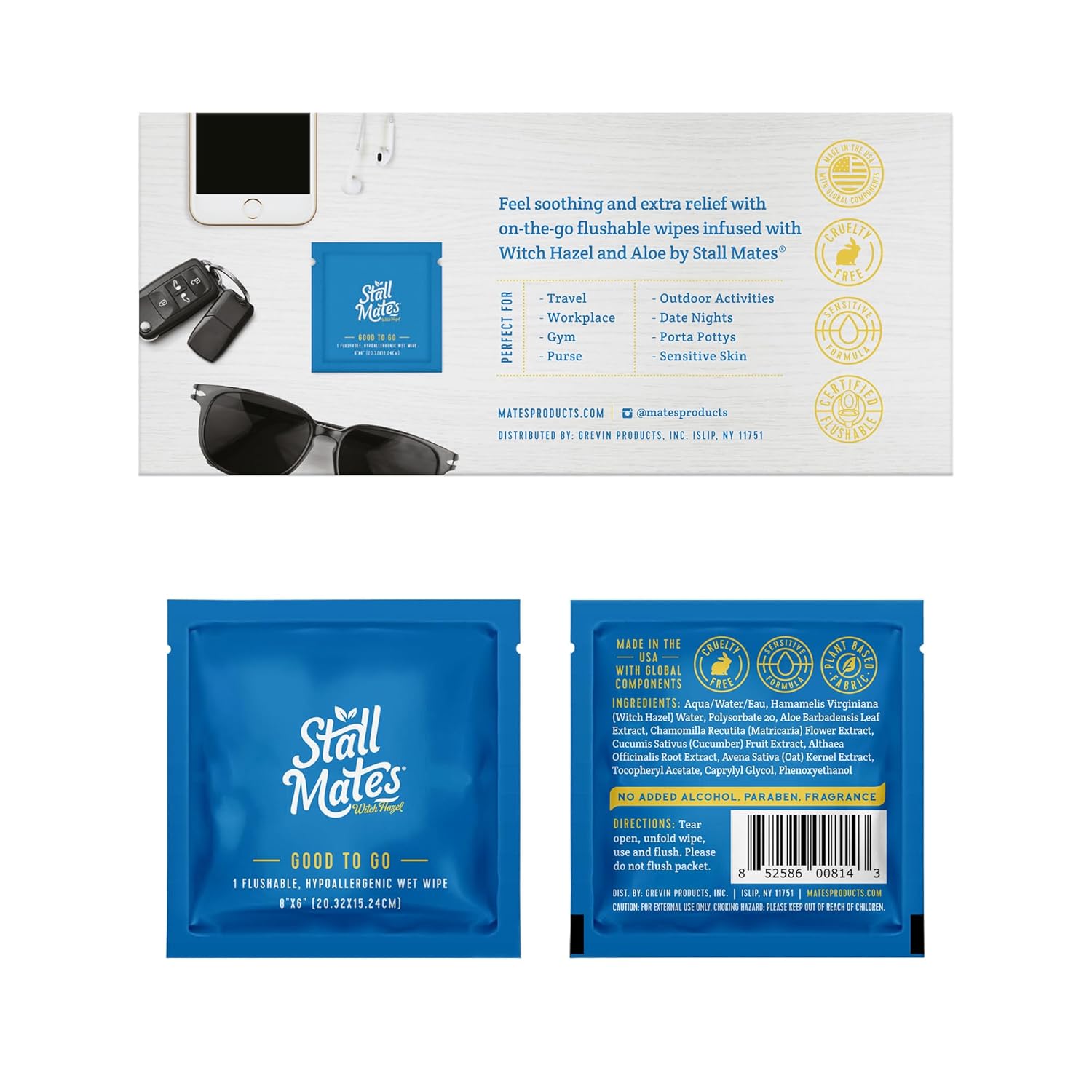 Alternative view of Stall Mates Wipes Witch Hazel: Flushable Wipes | Individually Wrapped | Travel Friendly | Soothing Witch Hazel | Unscented with Cucumber, Aloe and Chamomile | (30 on-the-go singles)