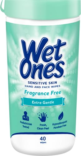 Wet Ones Hand and Face Wipes,u202FSensitive Skin Wipes | Unscented Wipes, Hand and Face Wipes Sensitive Skin, Wet Ones Sensitive Skin Wipes, 40 ct. Canister