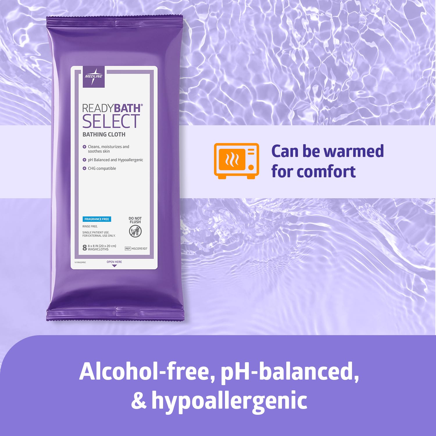 Alternative view of Medline Readybath Body Wipes, Shower and Bath for Adults, No Rinse Disposable Washcloths, Extra Thick, Hypoallergenic, Alcohol-Free, Aloe-Infused, Unscented, 240 Count (30 Packs), 8x8 Inch