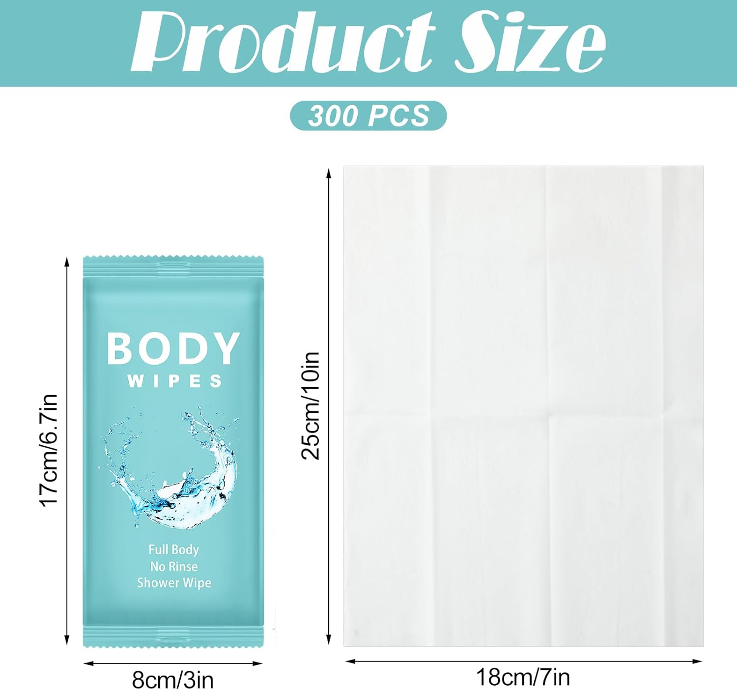 Treela 300 Pcs Large Body Wipes Bulk Deodorant Travel Size for Homeless Care Package Supplies Individually Wrapped Adults Bathing No Rinse Wet Wipes Men Women Hygiene Items(7.09" X 9.84",Blue)