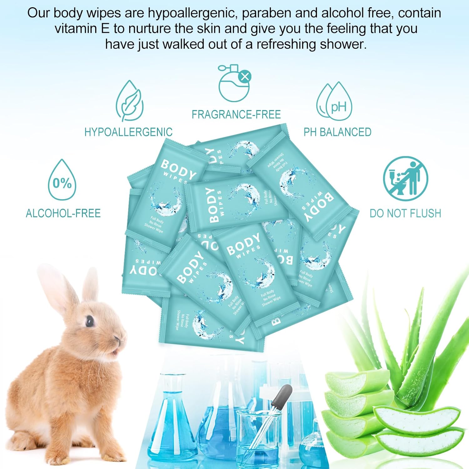 Alternative view of Treela 300 Pcs Large Body Wipes Bulk Deodorant Travel Size for Homeless Care Package Supplies Individually Wrapped Adults Bathing No Rinse Wet Wipes Men Women Hygiene Items(7.09" X 9.84",Blue)