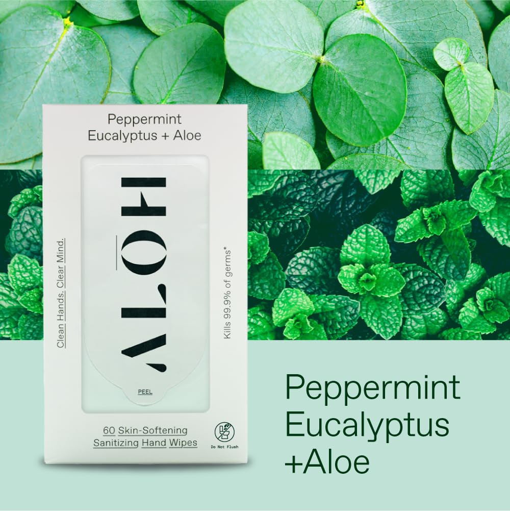Alternative view of ALŌH Peppermint Eucalyptus + Aloe Sanitizing Hand Wipes - Clean Hands, Clear Mind On The Go Sanitizer for Kids and Adults - Travel Size 3 Pack 20ct Wipes (60 Wipes)