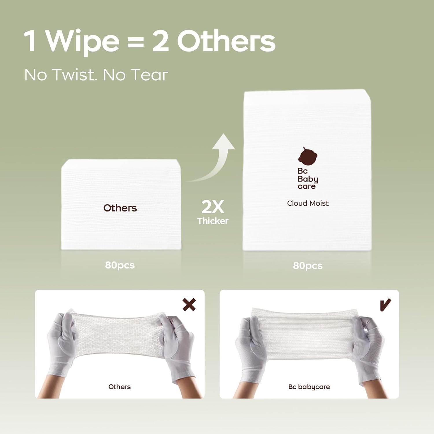 Bc Babycare Cloud MoistBaby wipes, Thick & XL, 99% Water, Ultra-Hydrating, Unscented, Hypoallergenic for Sensitive Skin, Biodegradable, 3 Flip-Top, 240 Count