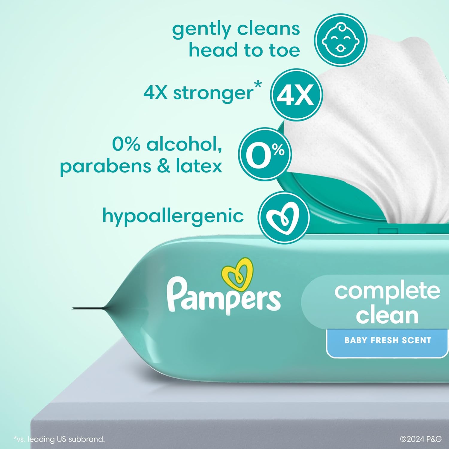 PampersBaby wipes, Complete Clean Baby Fresh Scented Wipe, Gently Cleans Head to Toe, 864 Total (12 Flip-Top Packs)