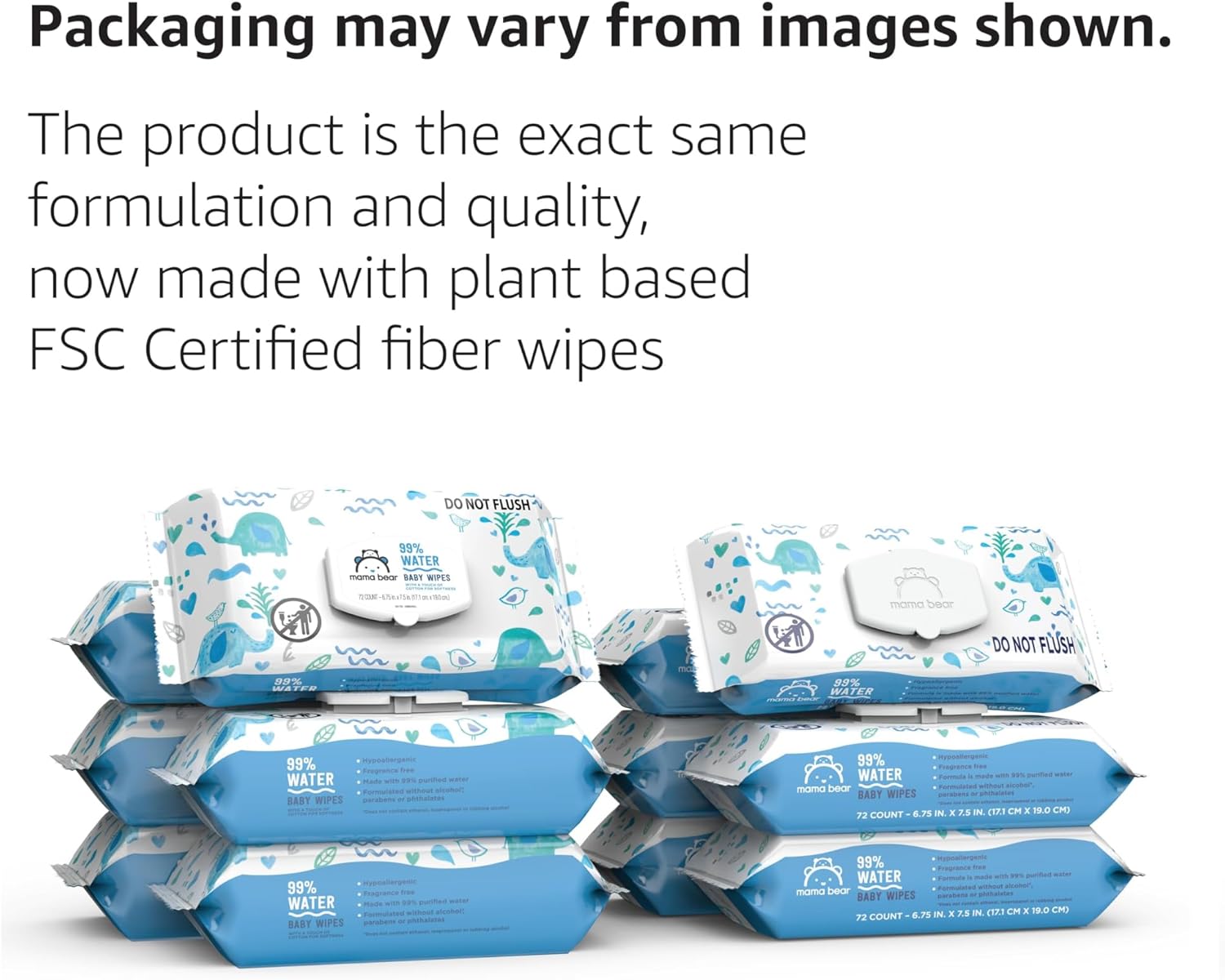 Amazon Brand - Mama Bear 99% Water BasedBaby wipes, Hypoallergenic for Sensitive Skin, Fragrance Free, 432 Count (6 Packs of 72)