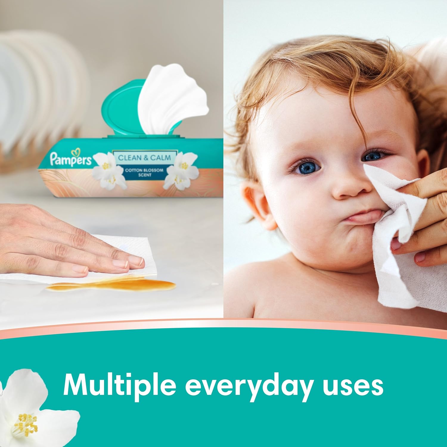 Pampers Wipes, Clean & Calm, Cotton Blossom Scent, 336 Wipes Total (6X Pop-Top Packs)