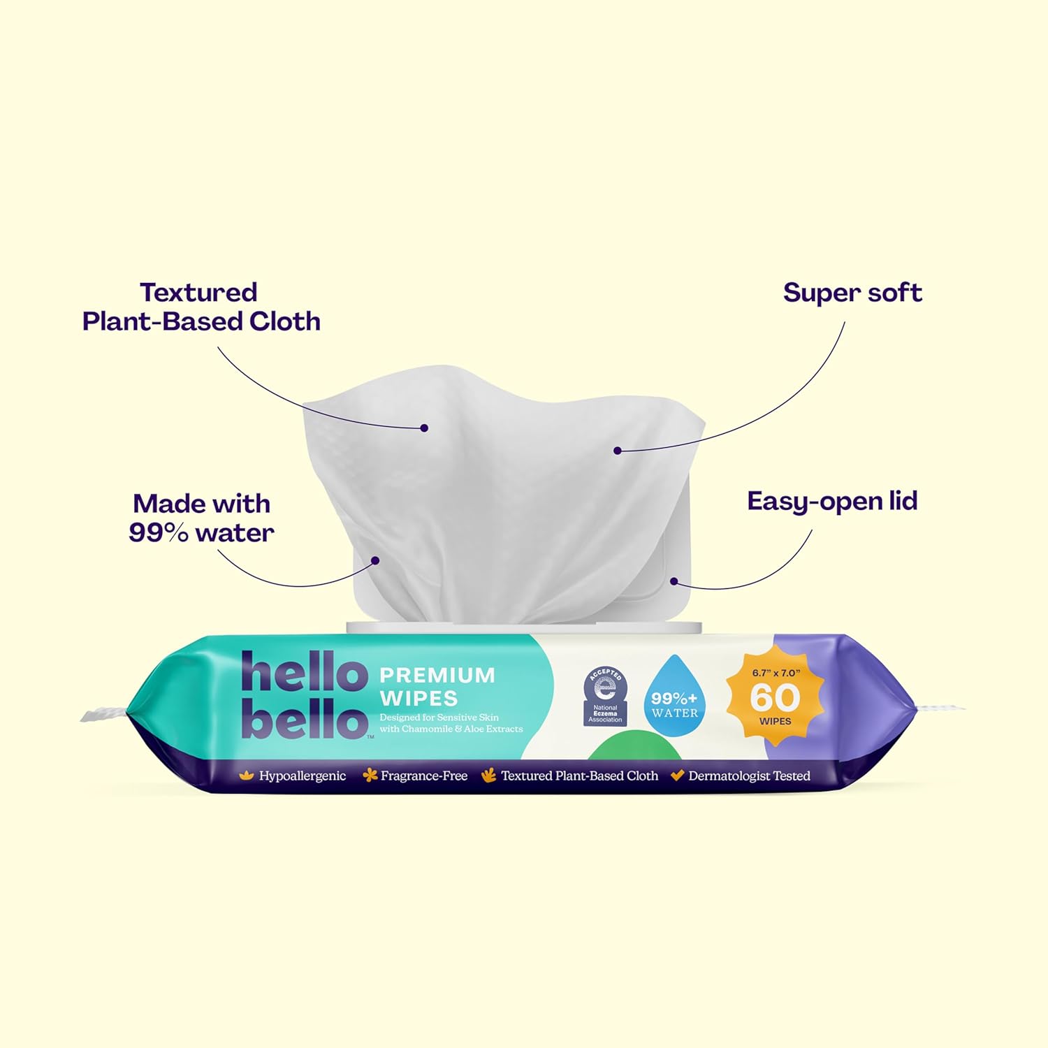 Hello Bello Extra Gentle UnscentedBaby wipes, Plant Based, Made with 99% Water and Aloe for Babies and Kids, 720 Count