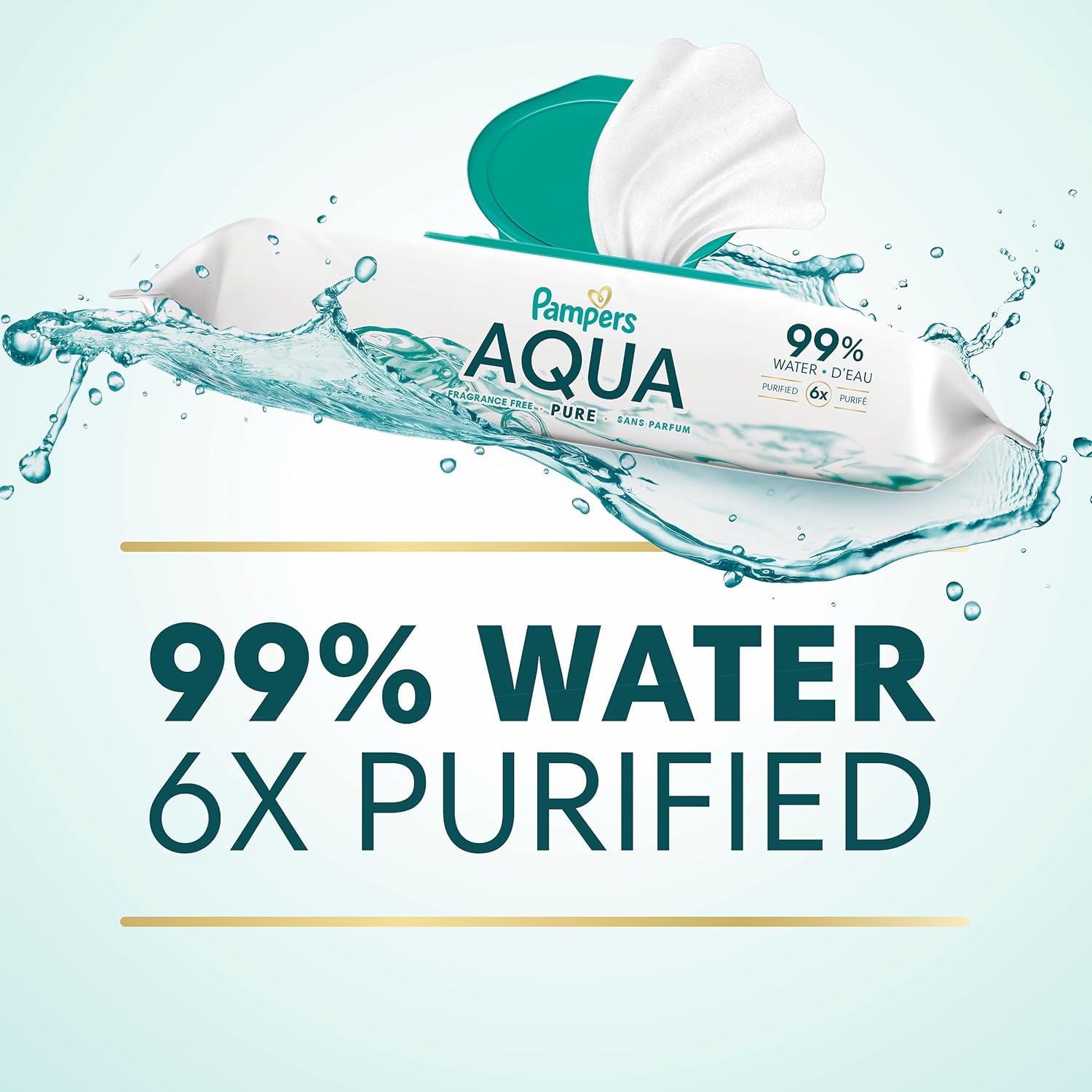 Alternative view of PampersBaby wipes Aqua Pure, 99% water-based wipes, Hypoallergenic and UnscentedBaby wipes, 672 Wipes Total (12 Flip-Top Packs)