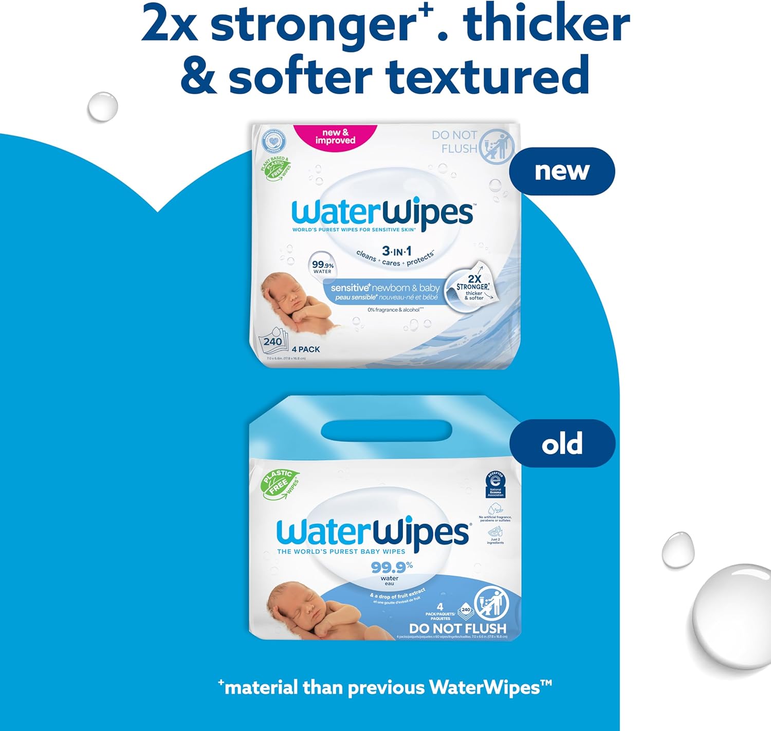 Alternative view of WaterWipes Sensitive+ Newborn &Baby wipes, 3-In-1 Cleans, Cares, Protects, 99.9% Water, Unscented & Hypoallergenic, 240 Count (4 Packs)
