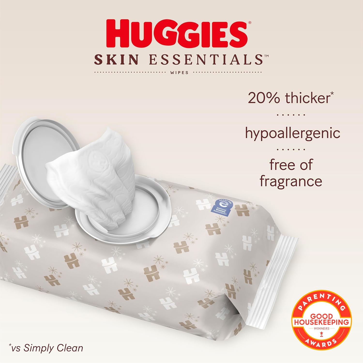 Huggies Skin EssentialsBaby wipes, Hypoallergenic, 99% Water, 2 Flip Top Packs (112 Wipes Total)