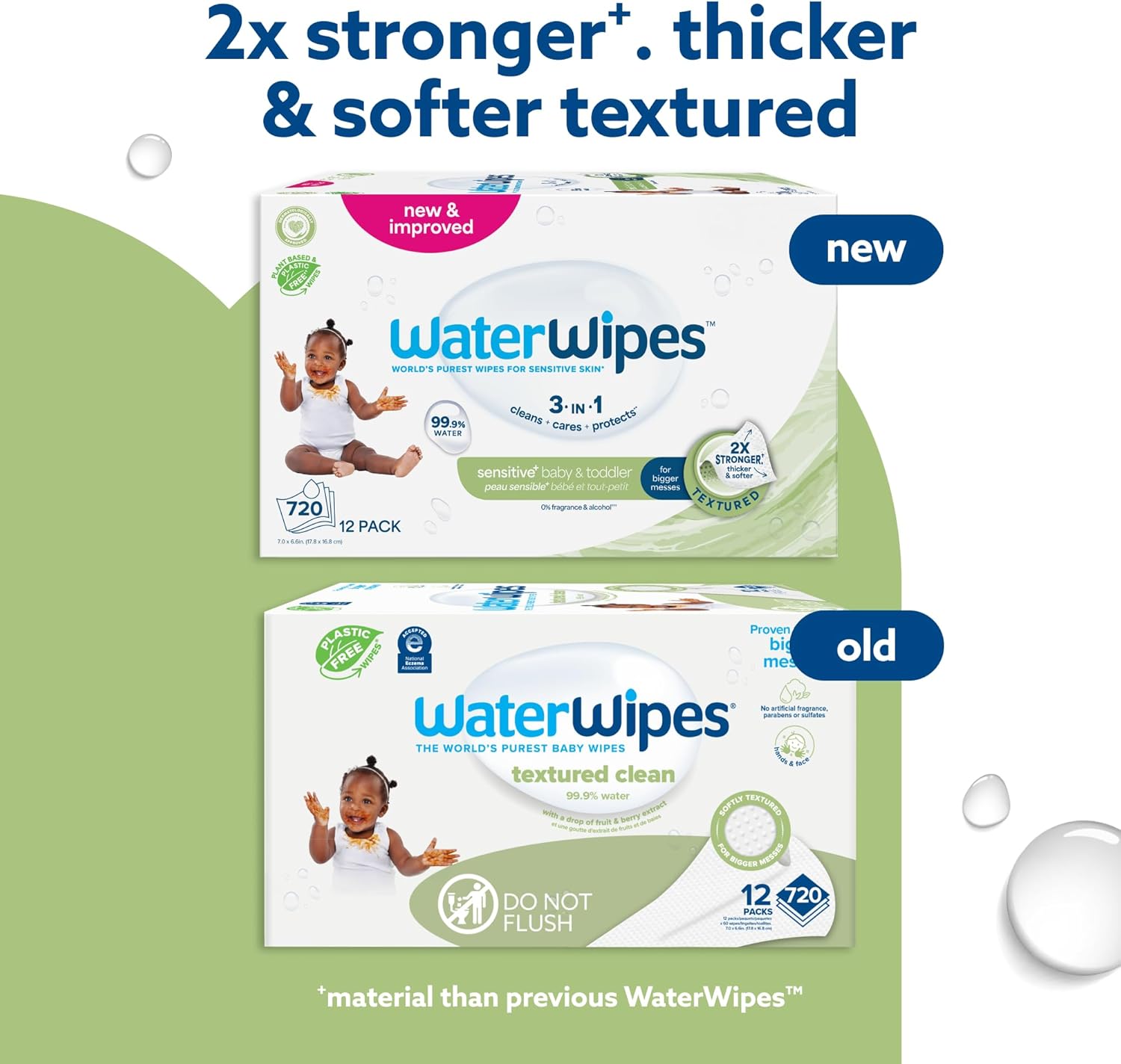 Alternative view of WaterWipes Sensitive+ Baby & Toddler Wipes, 3-In-1 Cleans, Cares, Protects, 99.9% Water, Textured Clean, Unscented & Hypoallergenic, 720 Count (12 Packs)