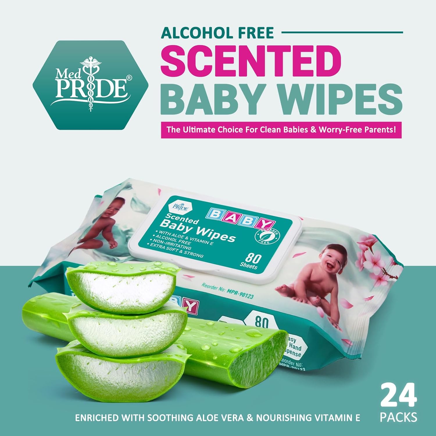 MED PRIDE ScentedBaby wipes Packs in Bulk, 24 Packs X 80 = 1920 Count, Alcohol-Free, Paraben-Free, with Aloe Vera & Vitamin E