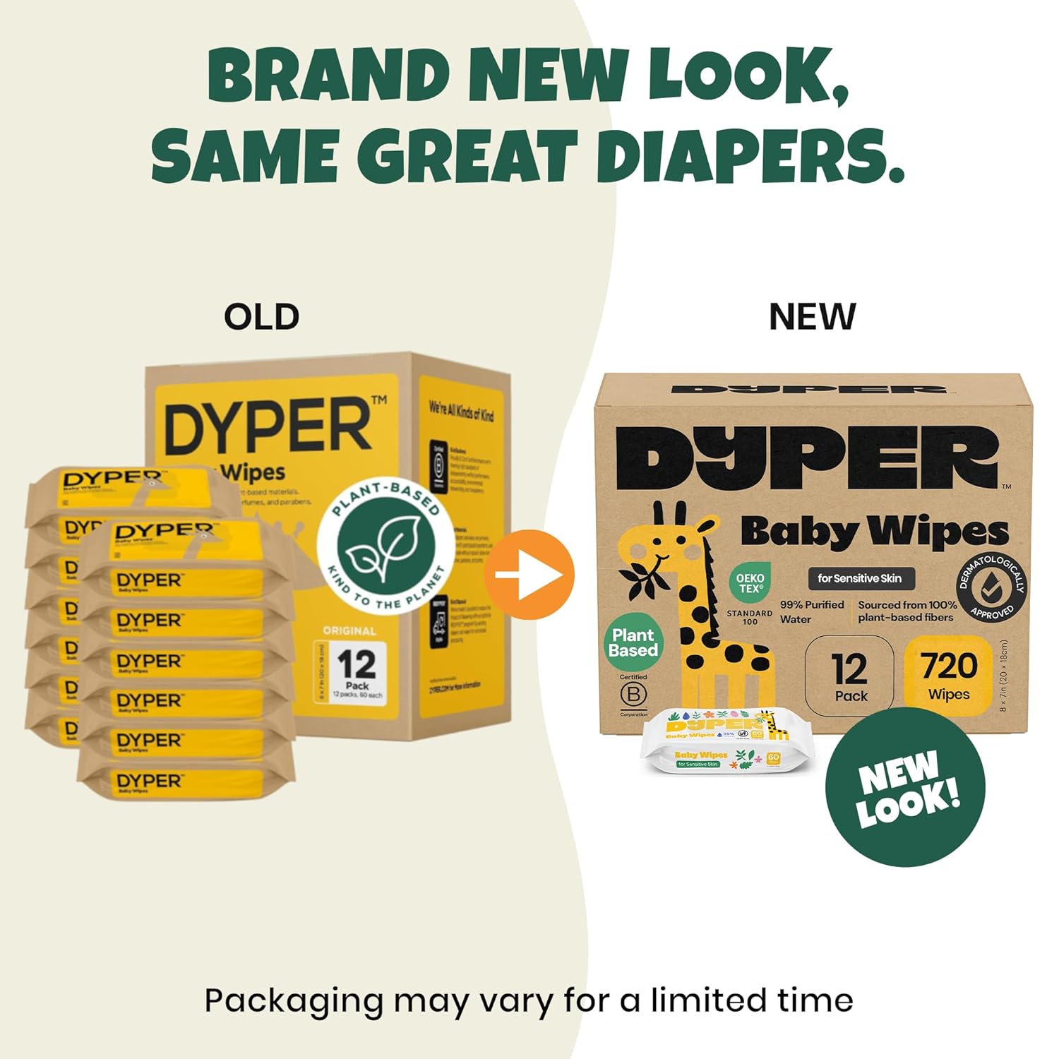 DYPERBaby wipes Unscented (720 Count) - 99% Water-Based & HypoallergenicBaby wipes, Made with Plant-Based Materials, Gentle for Sensitive Skin, Fragrance & Plastic-Free Wet Wipes, 12 Pack