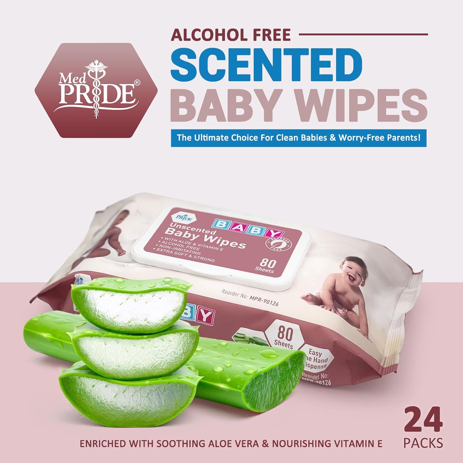 MED PRIDE UnscentedBaby wipes Bulk [24 Packs x 80 Wipes=1920 Wipes Total]- Alcohol-FreeBaby wipes With Soothing Aloe Vera & Vitamin E- Extra Soft & Strong, Paraben-Free, Non-Irritating