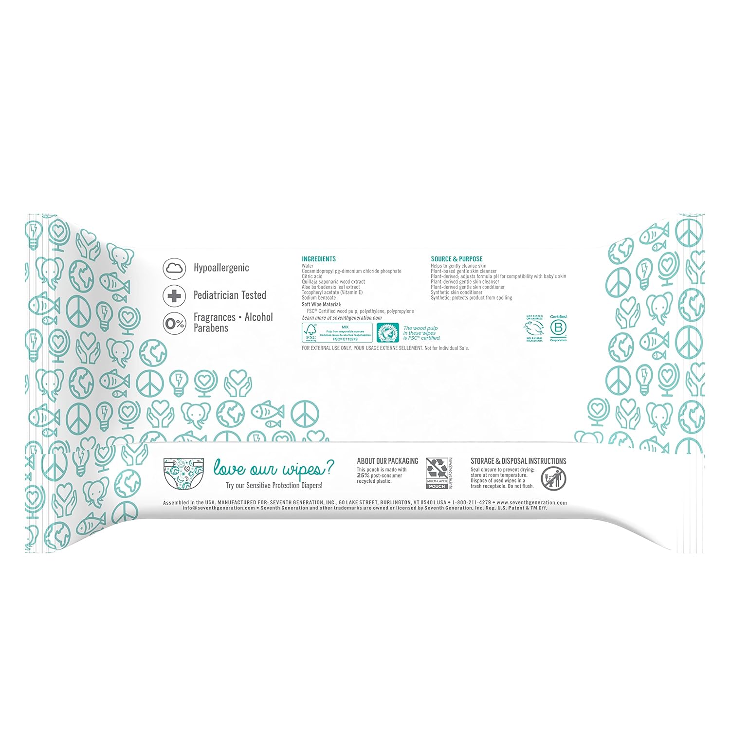 Seventh GenerationBaby wipes Refill With Tape Seal Sensitive Protection UnscentedBaby wipes 256 Count