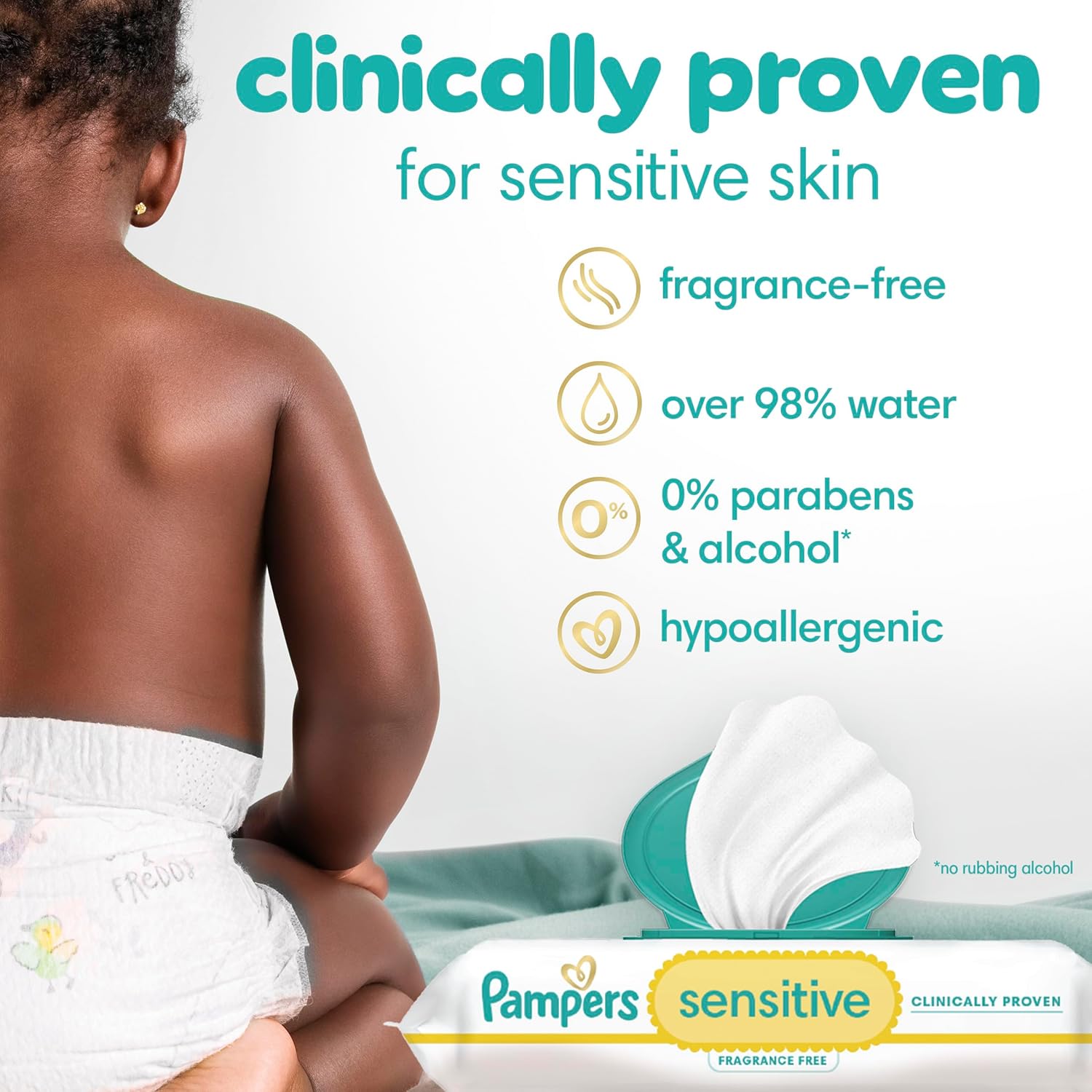 PampersBaby wipes Sensitive, Water Based Hypoallergenic and Unscented 504 Total (6 Flip-Top Packs)