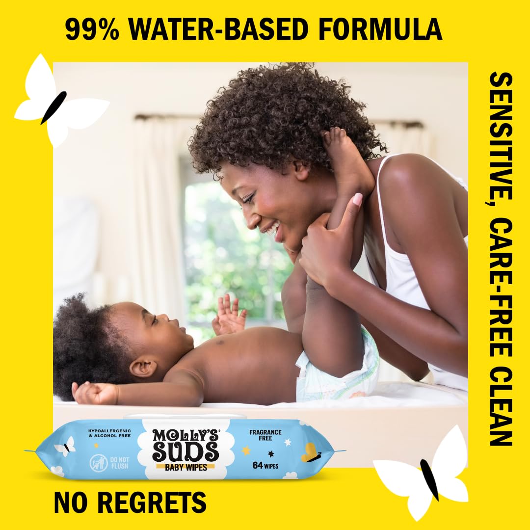 Alternative view of Molly's Suds Sensitive CleanBaby wipes | 99% Water, Plant-Based, Fragrance Free | 384 Total Wipes (6 Flip-Top Packs)