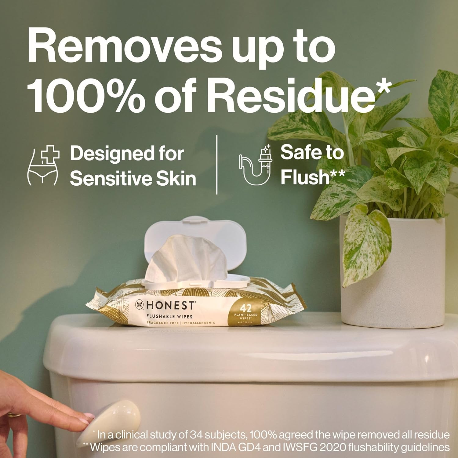 The Honest Company Hypoallergenic Flushable Wipes for Sensitive Skin, Gilded Wings, 126 Count