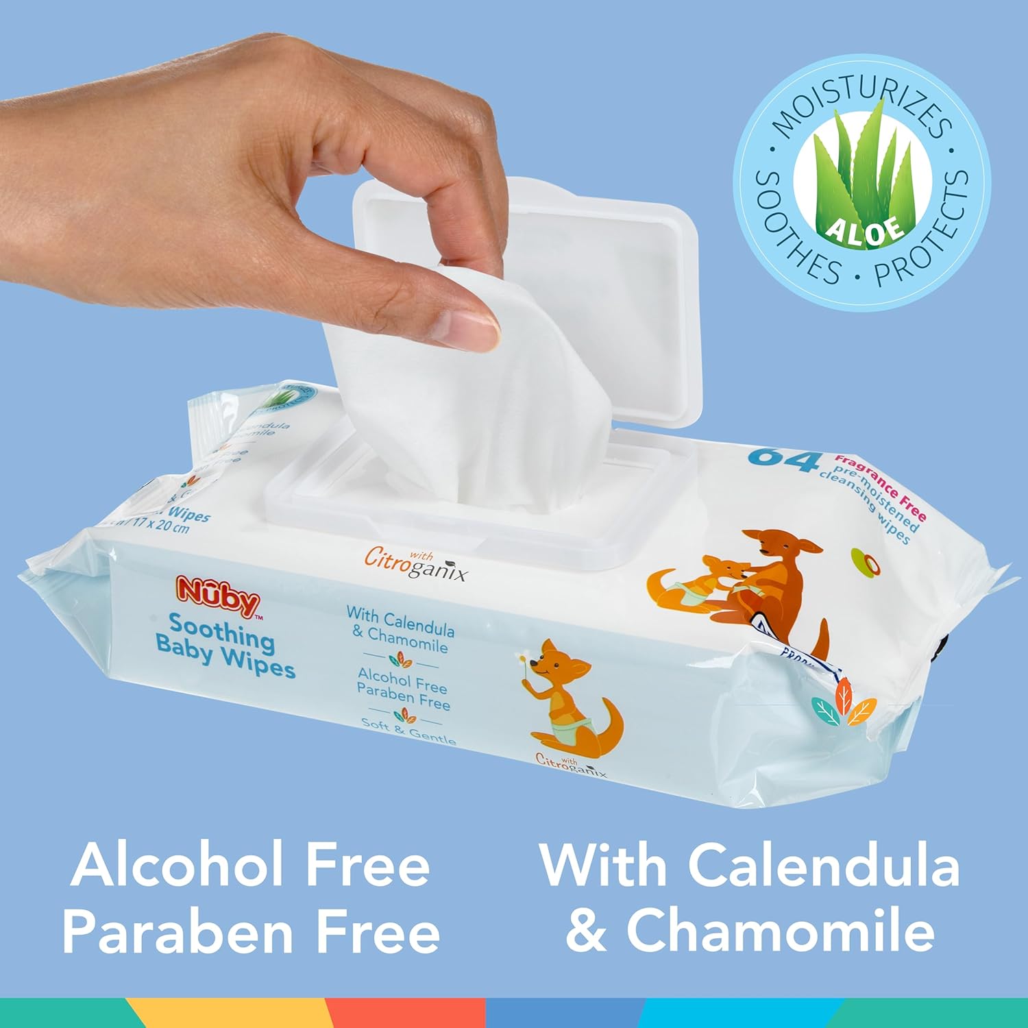 Nuby's Soothing Ultra PremiumBaby wipes Naturally Inspired with Chamomile, Aloe, and Citroganix, Fragrance Free, Extra Thick, 512 Count