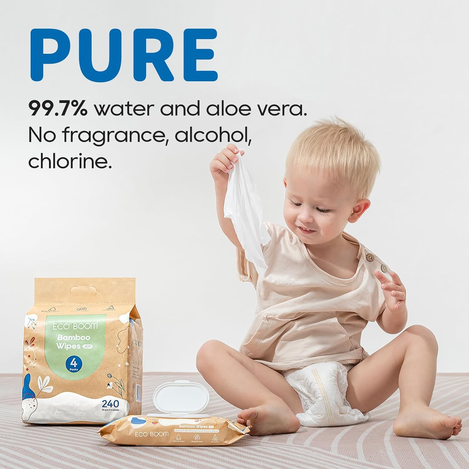 Alternative view of ECO BOOM BambooBaby wipes - 99% Water-Based & UnscentedBaby wipes, Plant-Based & Hypoallergenic Wet Wipes Bulk (960 count), 16 Pack