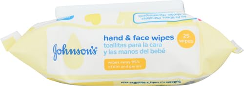 Johnson's Baby Hand & Face Baby Sanitizing Cleansing Wipes for Travel and On-The-Go, No More Tears Formula, Paraben and Alcohol Free, 25 ct, Case of 4