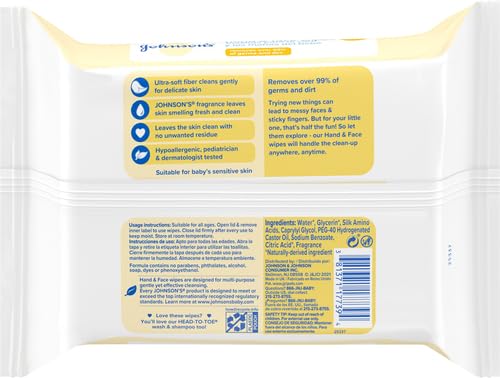 Alternative view of Johnson's Baby Hand & Face Baby Sanitizing Cleansing Wipes for Travel and On-The-Go, No More Tears Formula, Paraben and Alcohol Free, 25 ct, Case of 4