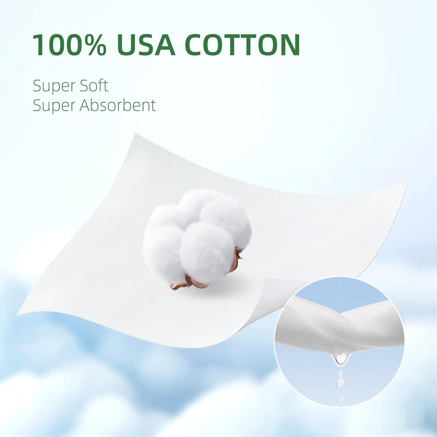 Dorahoney 100% USA CottonBaby wipes, 99% Purified Water Unscented Wet Wipes for Sensitive Skin, Hypoallergenic & Plastic-Free, 256 Count (4 Flip-Top Packs of 64)