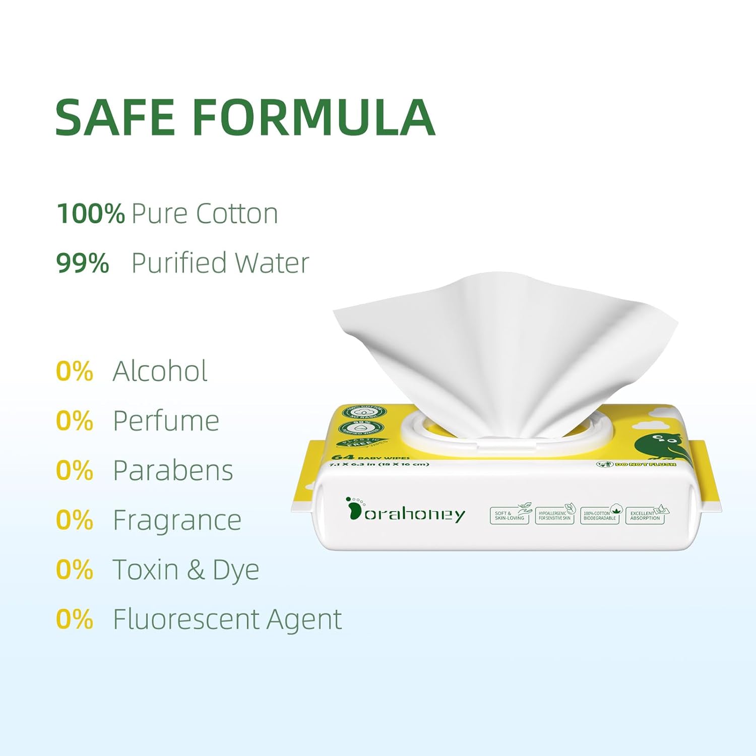 Alternative view of Dorahoney 100% USA CottonBaby wipes, 99% Purified Water Unscented Wet Wipes for Sensitive Skin, Hypoallergenic & Plastic-Free, 256 Count (4 Flip-Top Packs of 64)