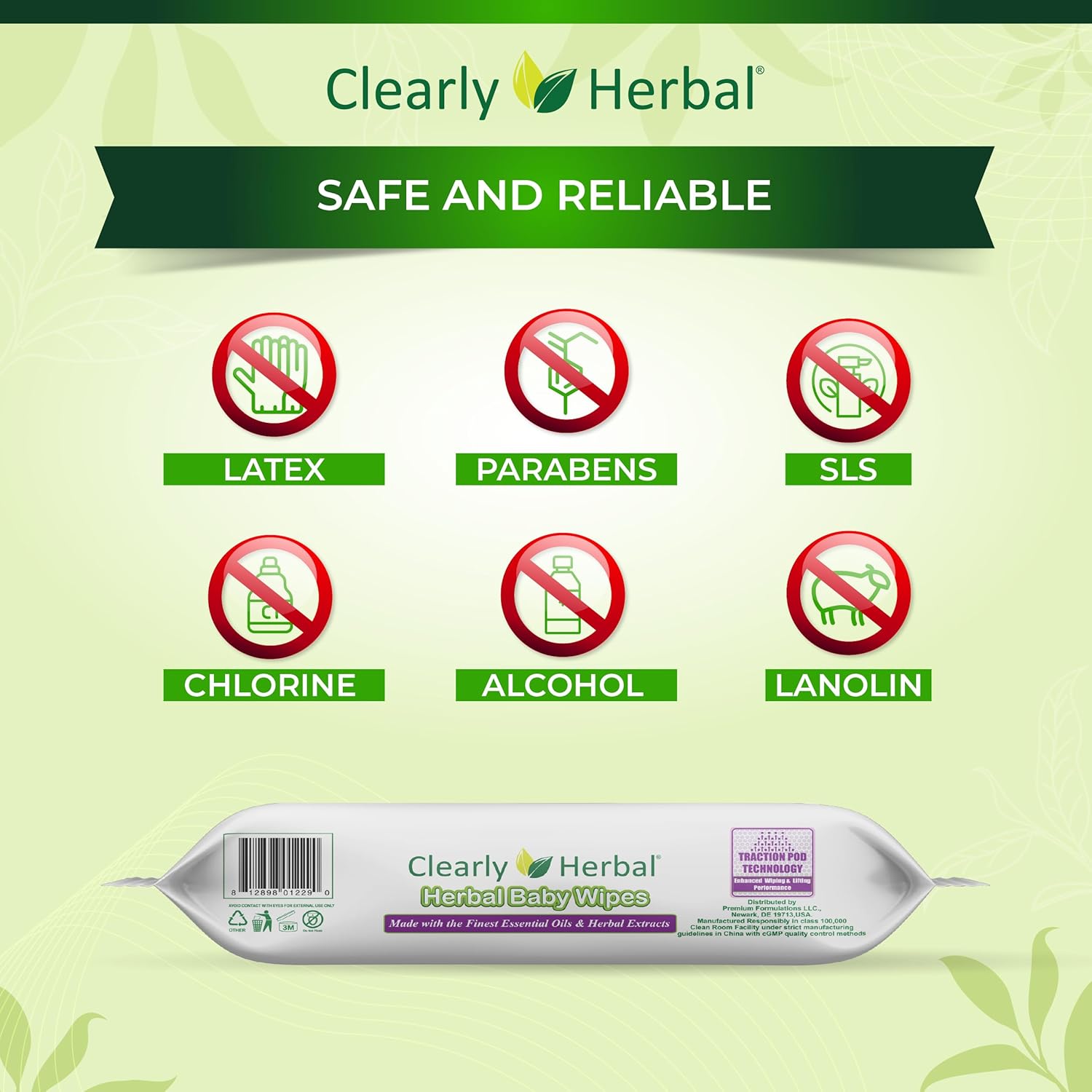 Clearly HerbalBaby wipes, made with Essential Oils and Natural Herbal Extracts, Parent's Choice, Case Pack 288 Plant Based Wipes (4 Packs x 72 Count)