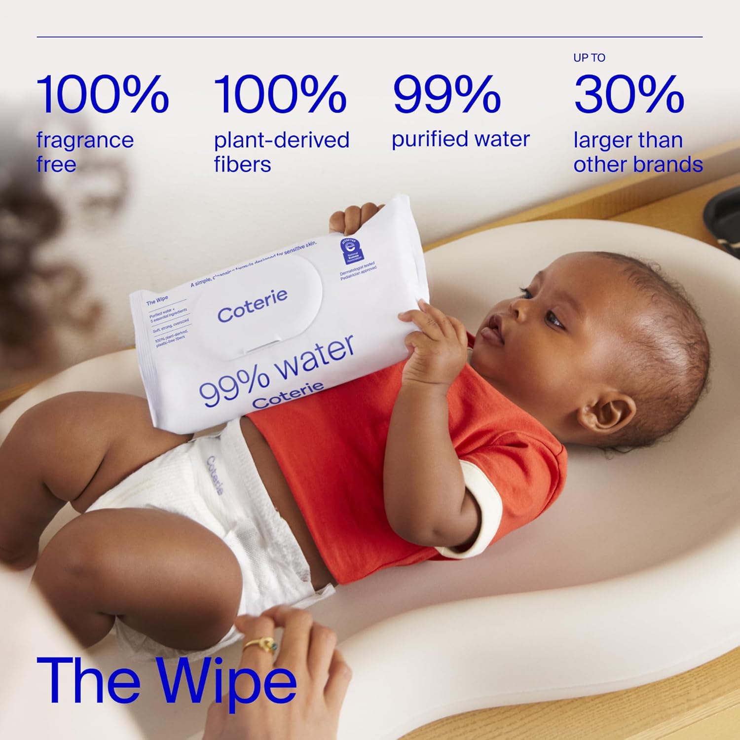 Alternative view of CoterieBaby wipes for Sensitive Skin, Plant-Based & Plastic-Free Fibers, 99% Water, Hypoallergenic, pH Balanced, Unscented, Clean and Gentle Baby Essentials, 4 Standard Packs and 8 Travel Size Packs