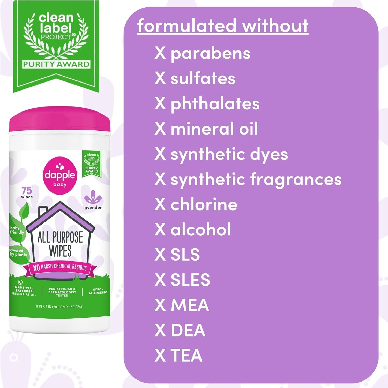 Alternative view of Dapple Baby All Purpose Wipes, Plant Powered, Hint of Lavender, Hypoallergenic, 75 Count Canister + 30 Count
