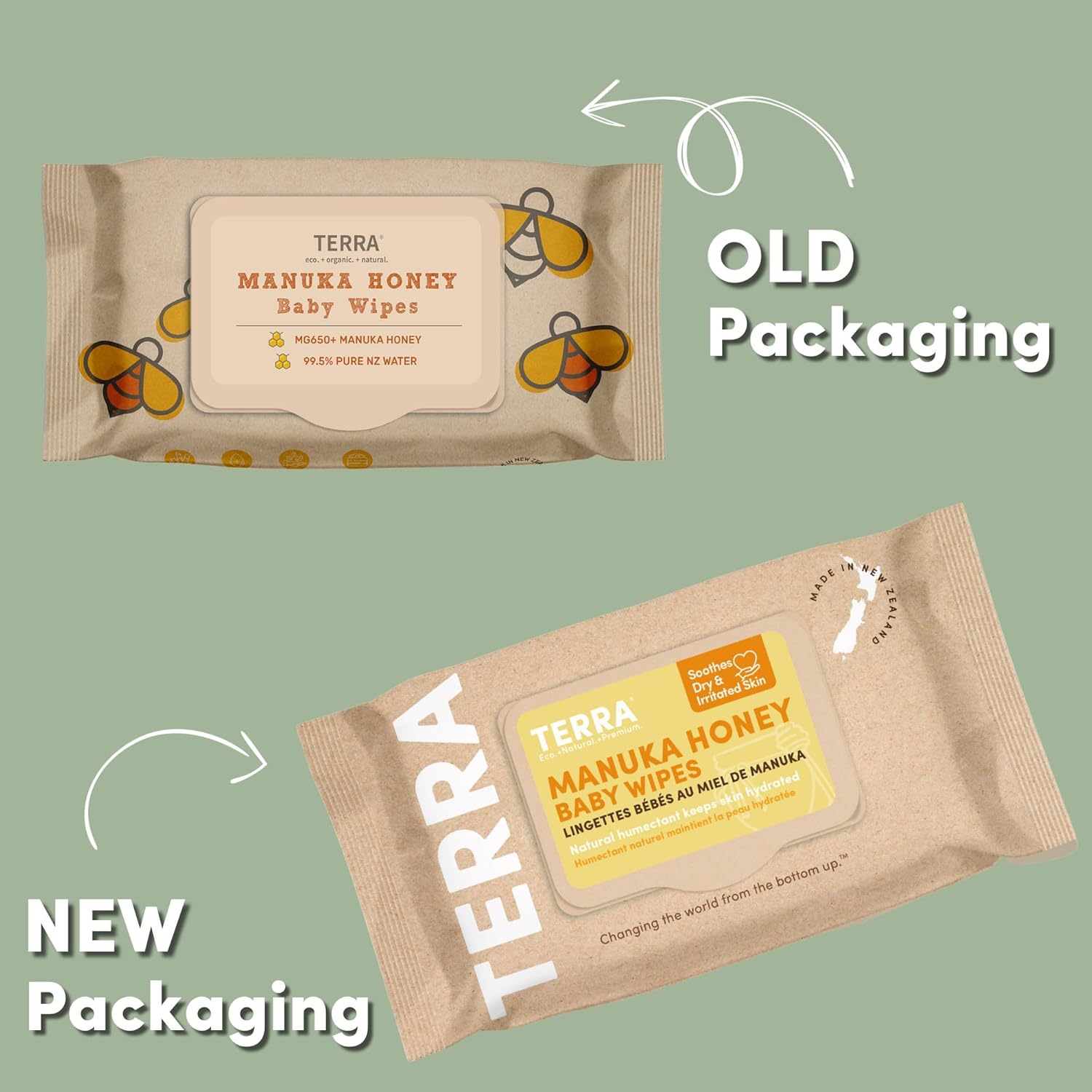 Terra BambooBaby wipes: Manuka Honey, 99.5% Pure New Zealand Water, 100% Biodegradable Bamboo Fiber, 0% Plastic, UnscentedBaby wipes for Sensitive Skin, 1 Pack of 70 Wipes