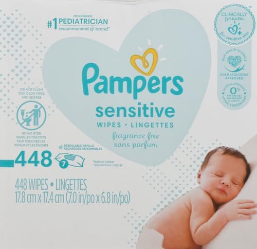 PampersBaby wipes Sensitive Perfume Free 7X Refill Packs (Tub Not Included) 448 Count