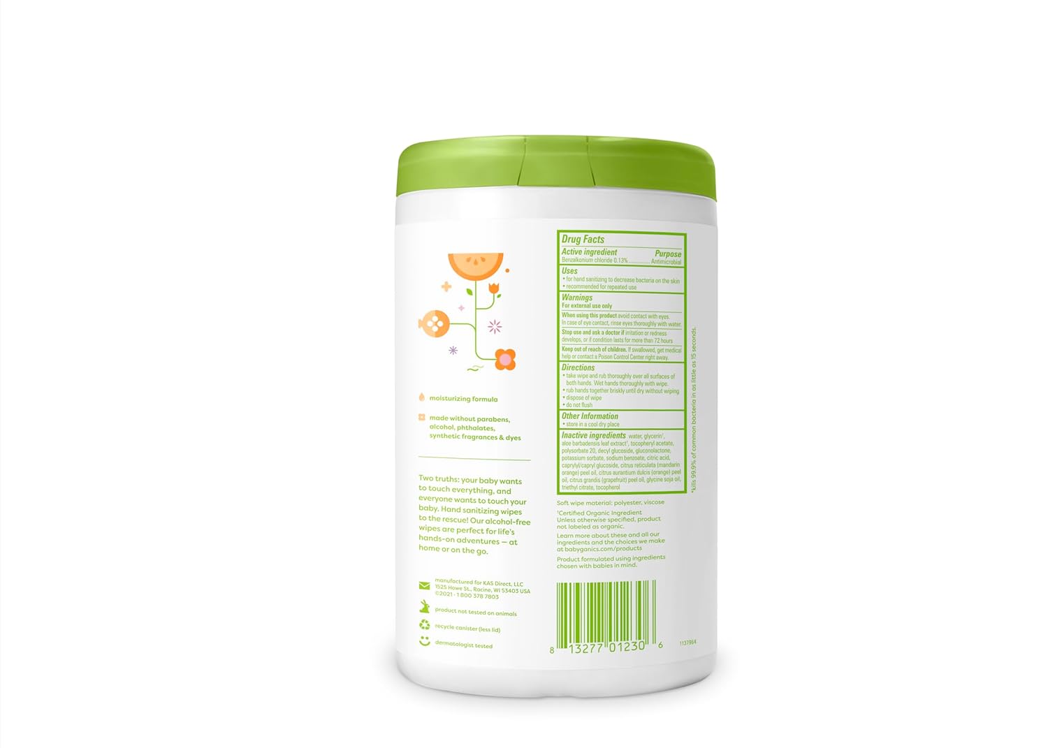 Babyganics Alcohol-Free Hand Sanitizing Wipes, Mandarin, Kills 99.9% of Common Bacteria, Moisturizing, 200 Count, (100 Count, 2 Pack), Packaging May Vary