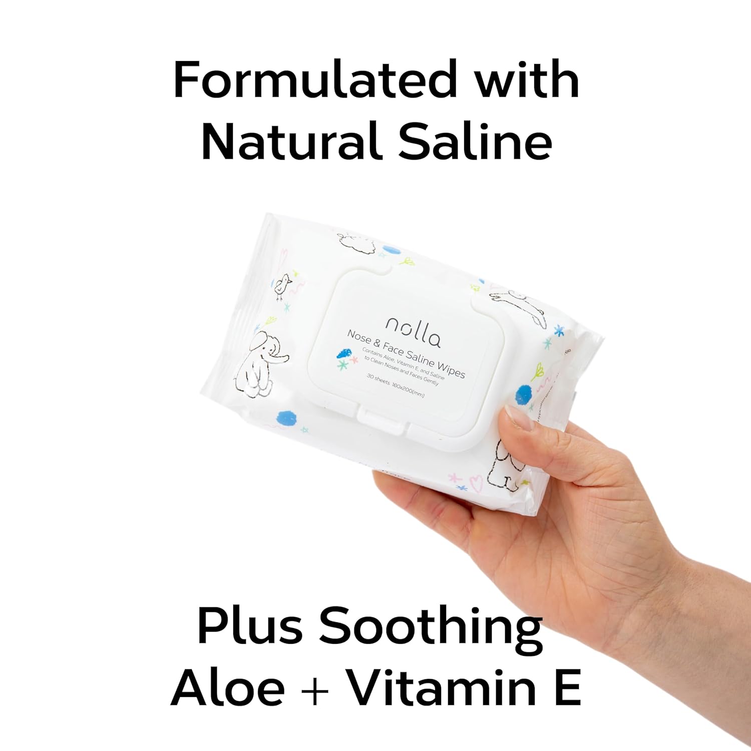 Alternative view of Nolla Nose and Face Wipes for Babies & Kids with Saline, Vitamin E, & Aloe | Unscented | Compostable, 90 Count (3 Packs of 30)