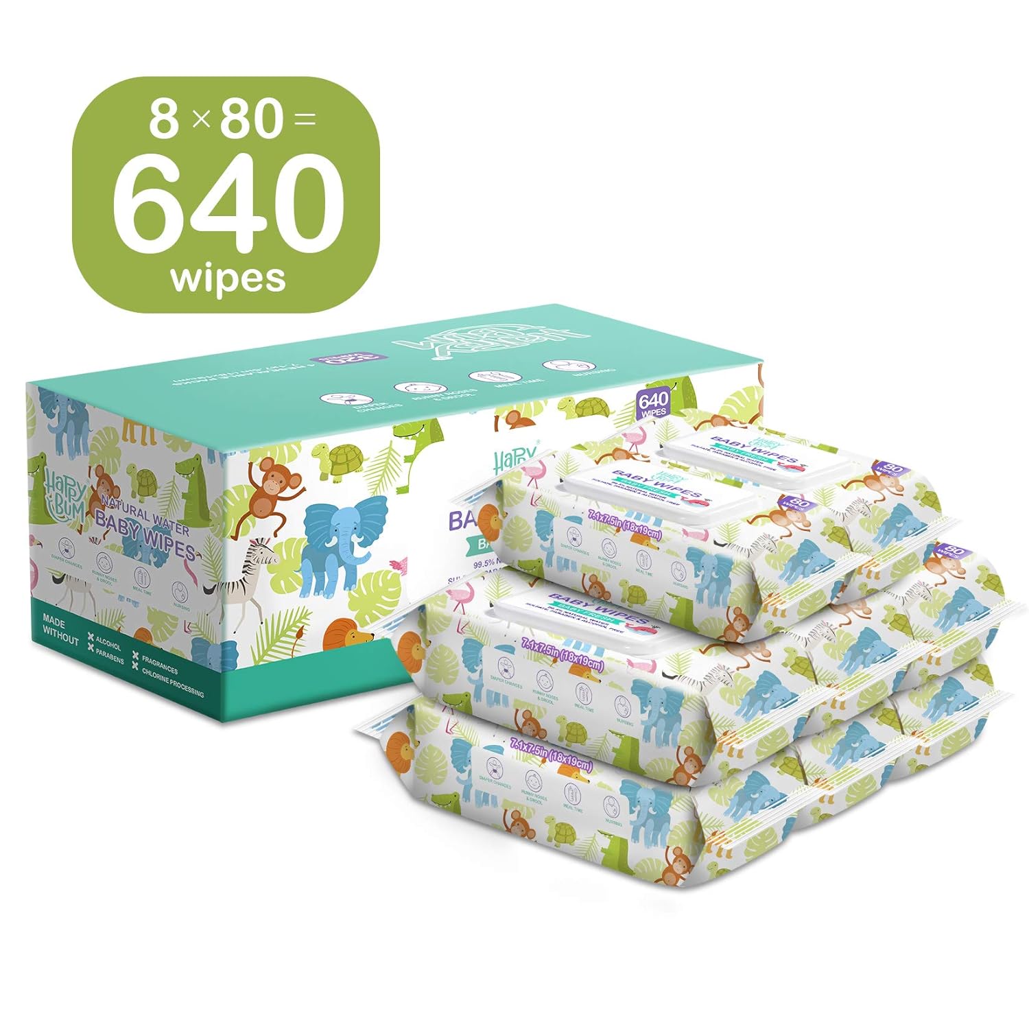 HAPPY BUM Baby Wipe Wet Wipes,Baby wipes Unscented, 8 Packs, 640 Count