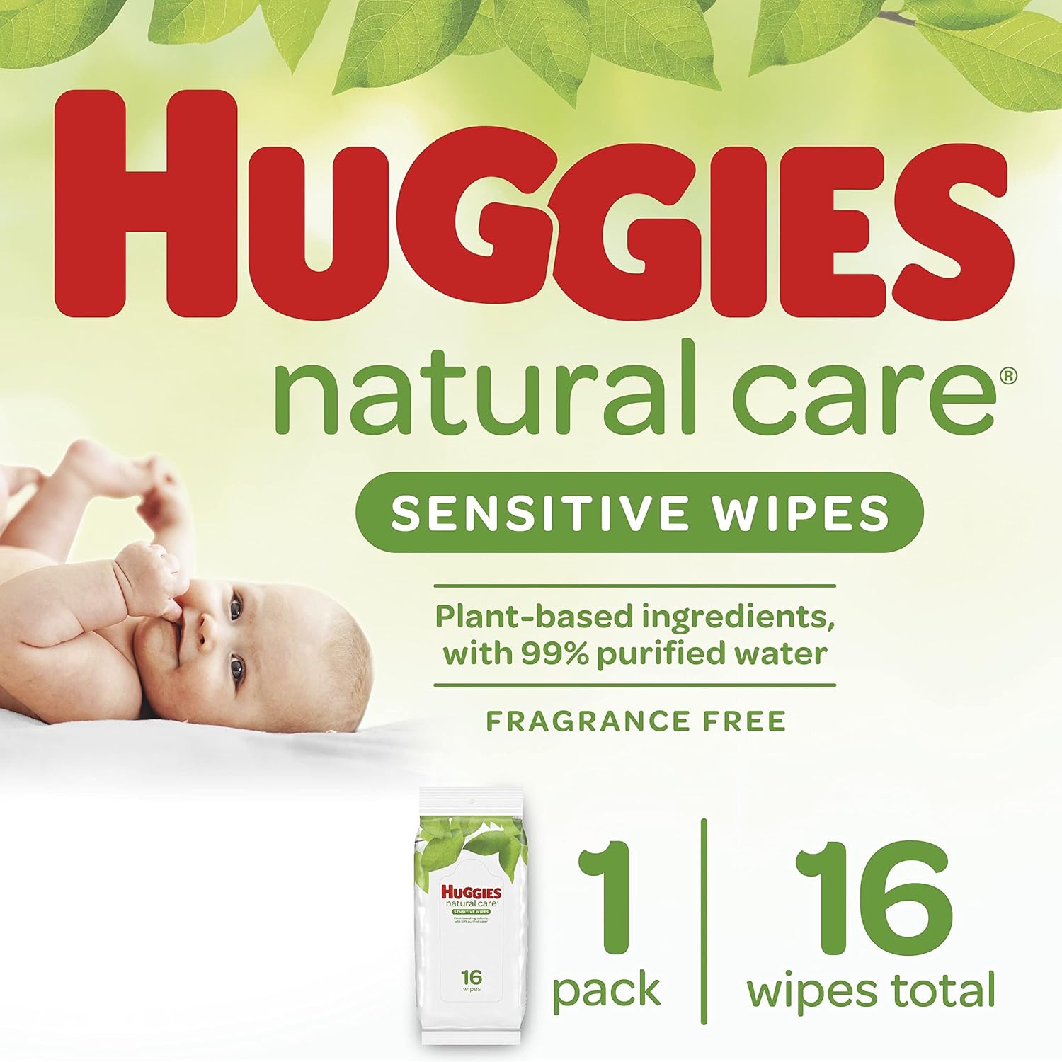 Huggies Bundle - 12 Pack of Natural Care Unscented Baby Travel Wipes 16ct. Each