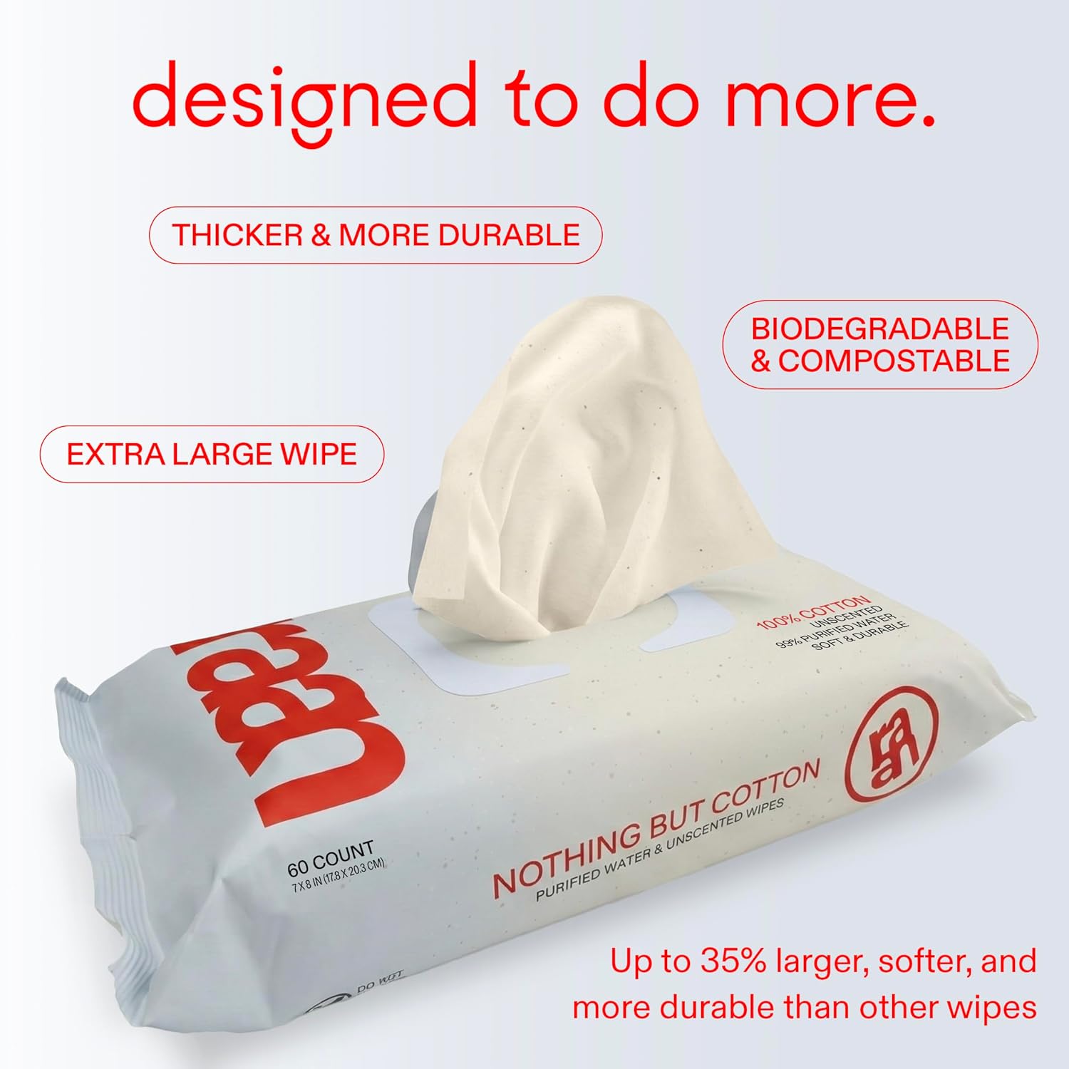 Alternative view of Raan, 100% Cotton Baby & Toddler Wipes, Unbleached, 99% Purified Water, Unscented, EWG verified, Made for Sensitive Skin, Extra Soft and Durable, 12 pack, 720 Count