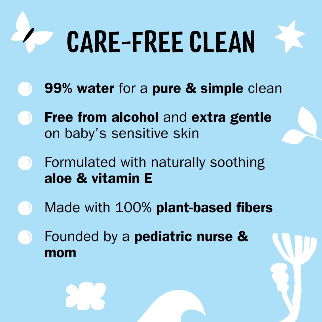 Molly's Suds Sensitive CleanBaby wipes | 99% Water, Plant-Based, Fragrance Free | 384 Total Wipes (6 Flip-Top Packs)