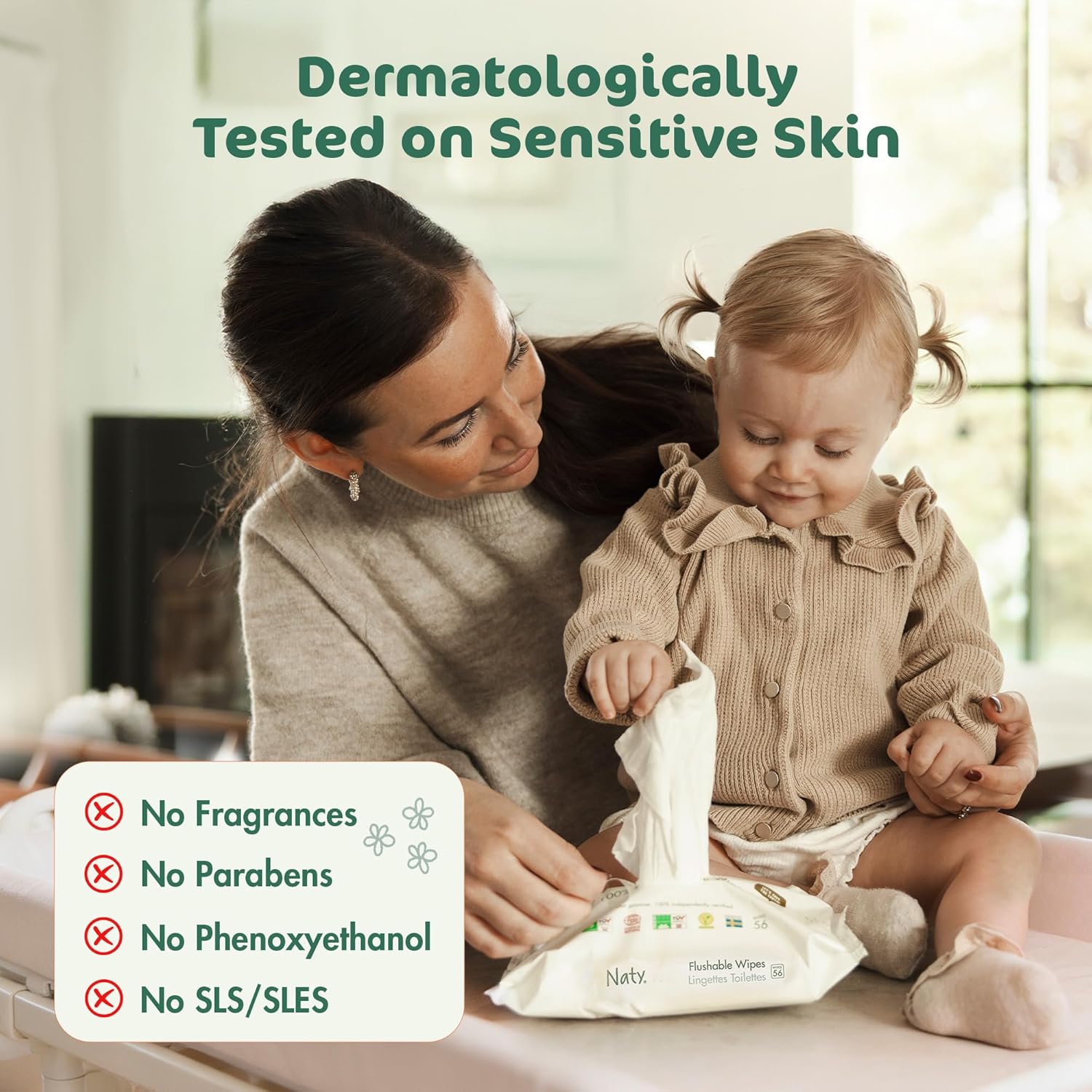 Naty Flushable Toddler & Baby Wet Wipes | Plant-Based, Water-Based for Sensitive Skin | Natural & Unscented Potty Training Wipes | Water-Degradable, Plastic-Free, Fragrance-Free | 168 Count (3 Packs)