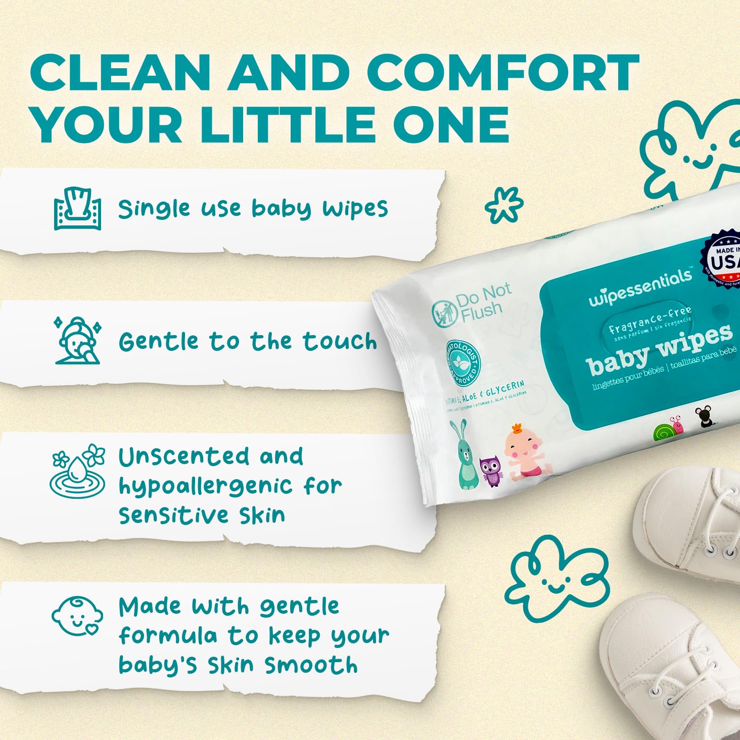 WipeEssentials - WipeEssentialsBaby wipes, UnscentedBaby wipes - Hypoallergenic Wet Wipes, 6-Pack (80 Wipes Each)
