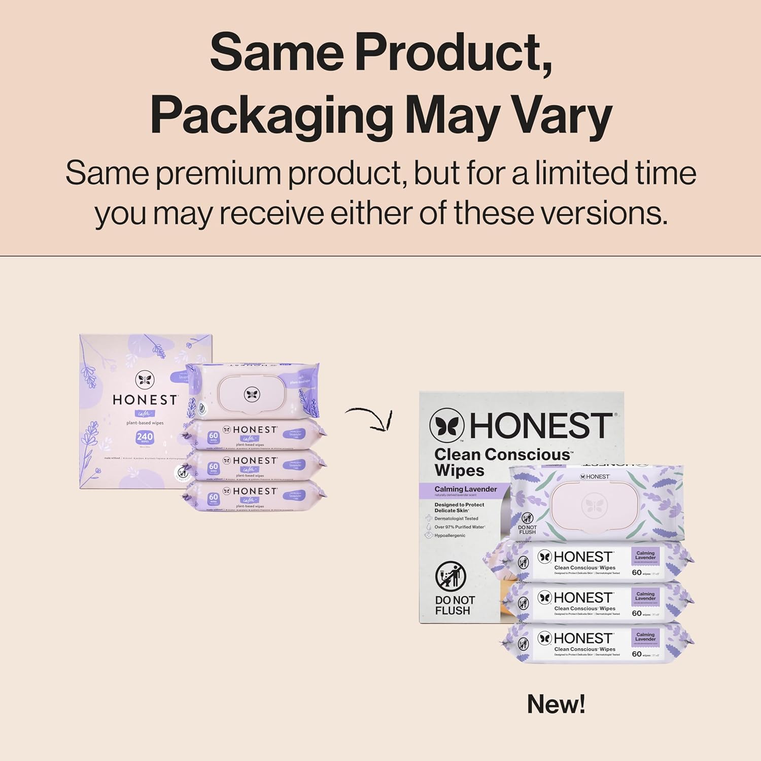 The Honest Company Calm and Cleanse Naturally Scented Wipes, Cleansing, Multi-Tasking, 99% Water Plant Based, Hypoallergenic, Lavender, 240 Count