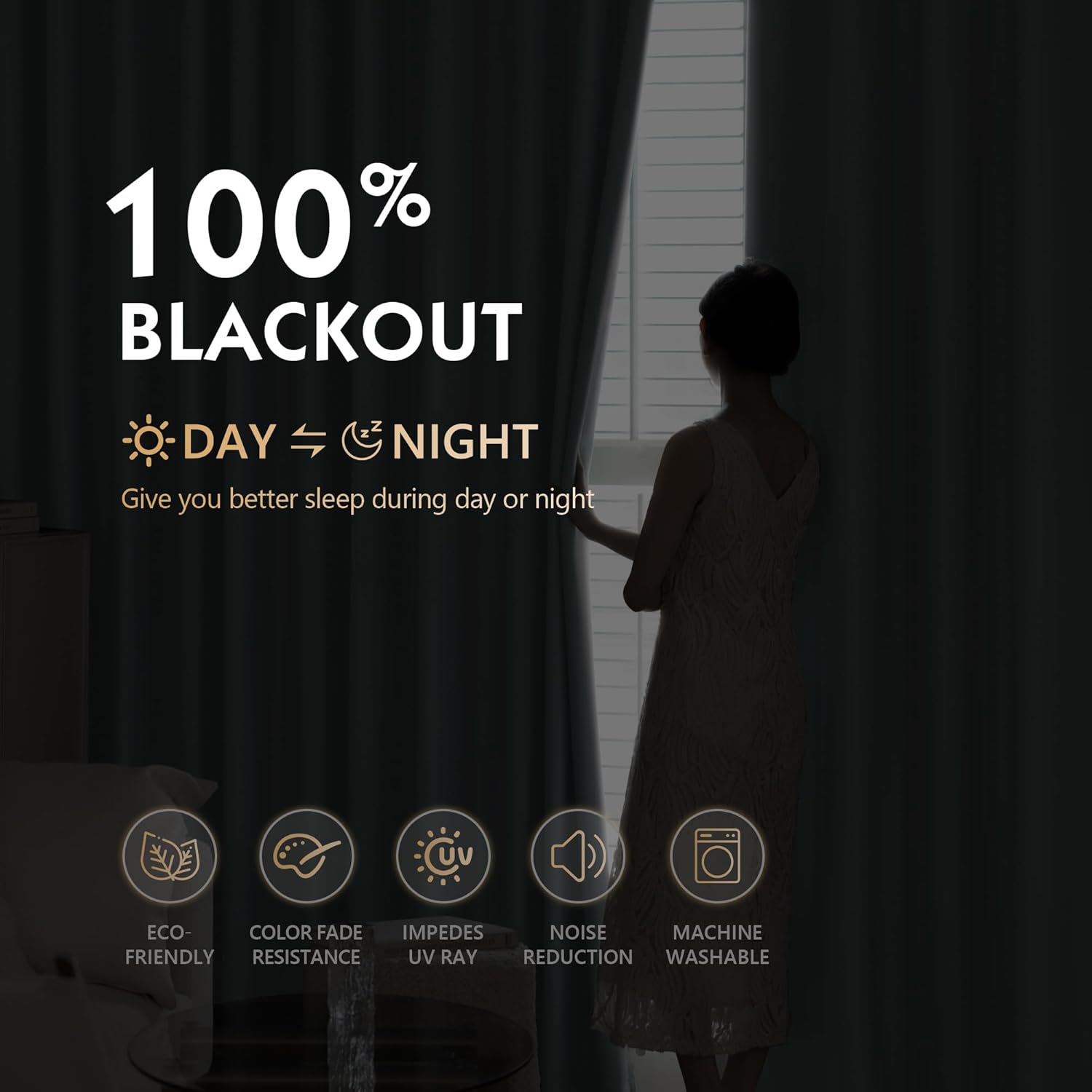 FMFUNCTEX 100% Blackout Curtains for Bedroom, Mistleaf Curtains 63 Inches Long Textured Thermal Insulated Curtains for Living Room Drapes, Black Out Drapery Grommet Room Darkening 2 Panels