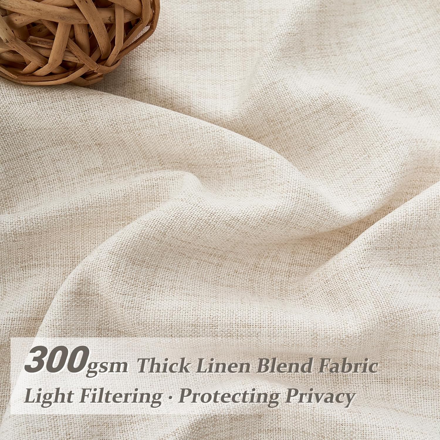Alternative view of Pinch Pleated Linen Curtains 96 Inches Long for Living Room Bedroom, Light Filtering Boho Window Drape 96 inch 2 Panels Burgs with Hooks&Rings 8ft Cream Birch Sliding Glass Door Sheer Curtain Decor