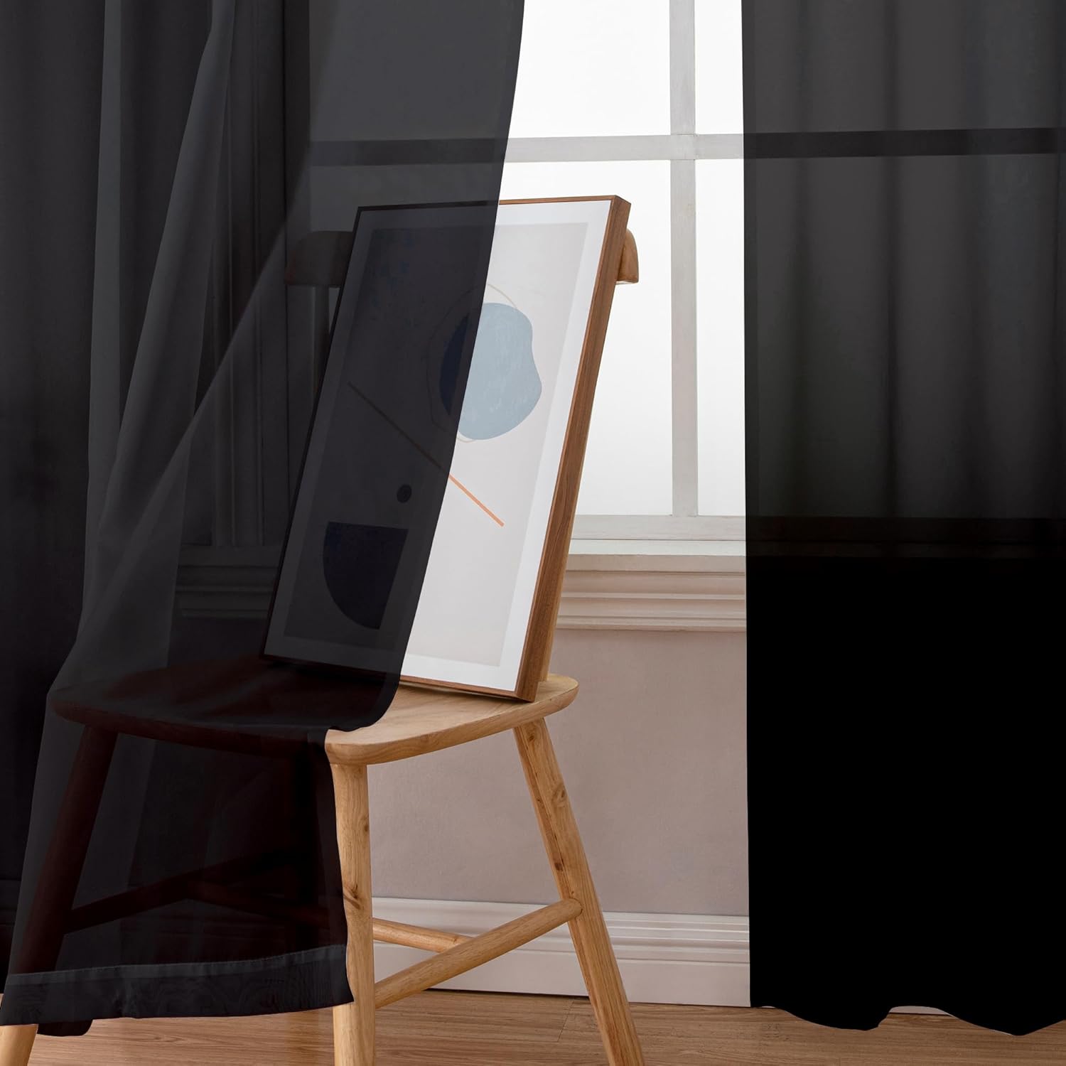 Alternative view of Simplebrand Black Sheer Curtains 84 Inches Long, Light Filtering Rod Pocket Solid Color Window Sheer Curtain Panels, Elegant Curtains & Drapes for Living Room, Bedroom 2 Panels (Black, 42" W x 84" L)