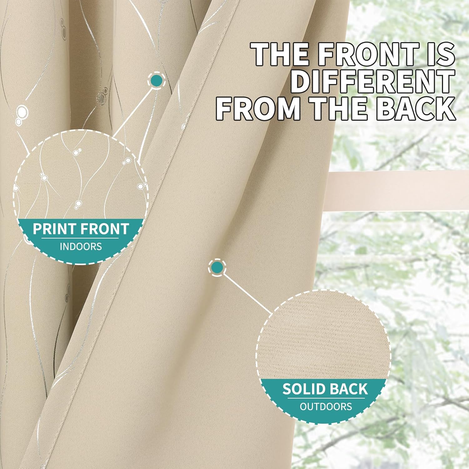 Alternative view of BGment Blackout Curtains 84 Inch Length 2 Panels Set, Grommet Thermal Insulated Blackout Curtains with Wave Line and Dots Printed for Bedroom, 2 Panels, Each 52 x 63 Inch, Champagne