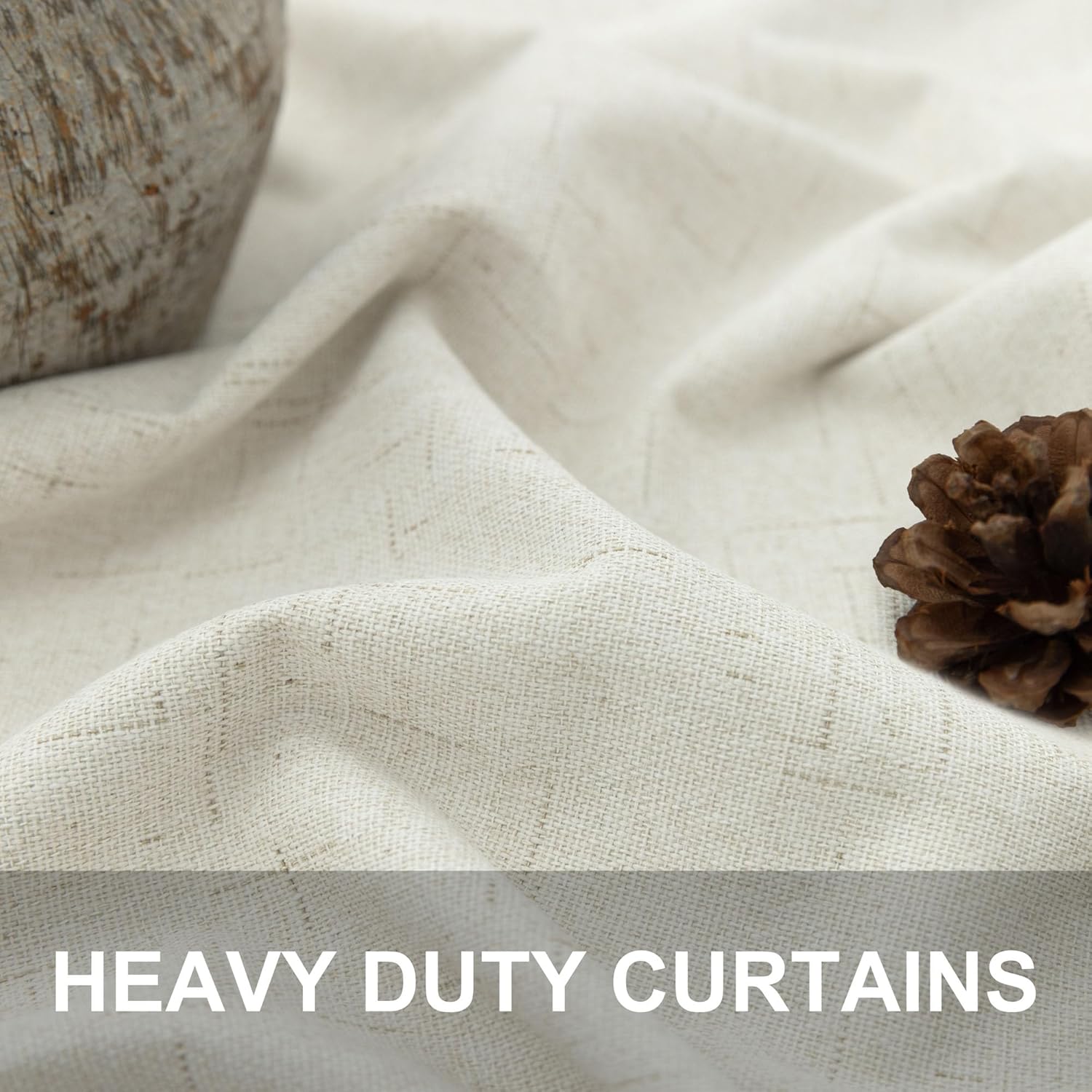 Alternative view of 100% Blackout Curtains 84 Inch Length 2 Panels Set Neutral Boho Linen Farmhouse for Bedroom Windows Living Room Darkening Thermal Insulated Drapes Natural Cream Ivory 7ft Long Back Tab Pleated Pocket