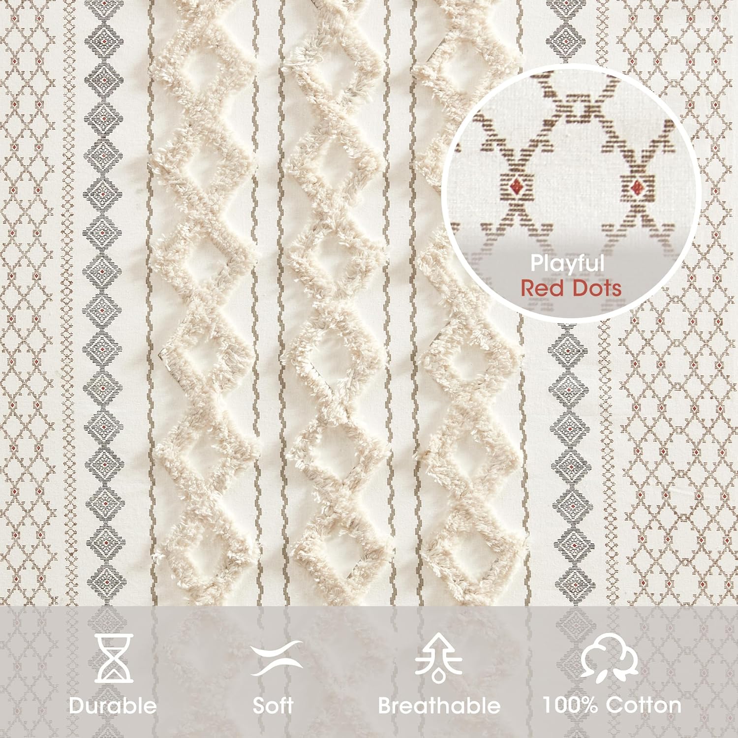 Alternative view of INK+IVY Imani 100% Cotton SINGLE PANEL Curtain Tufted Chenille Stripe Geometric Print Mid-Century Look Rod Pocket Top Drape for Living Room, Privacy Window Treatment for Bedroom, 50" x 84", Ivory