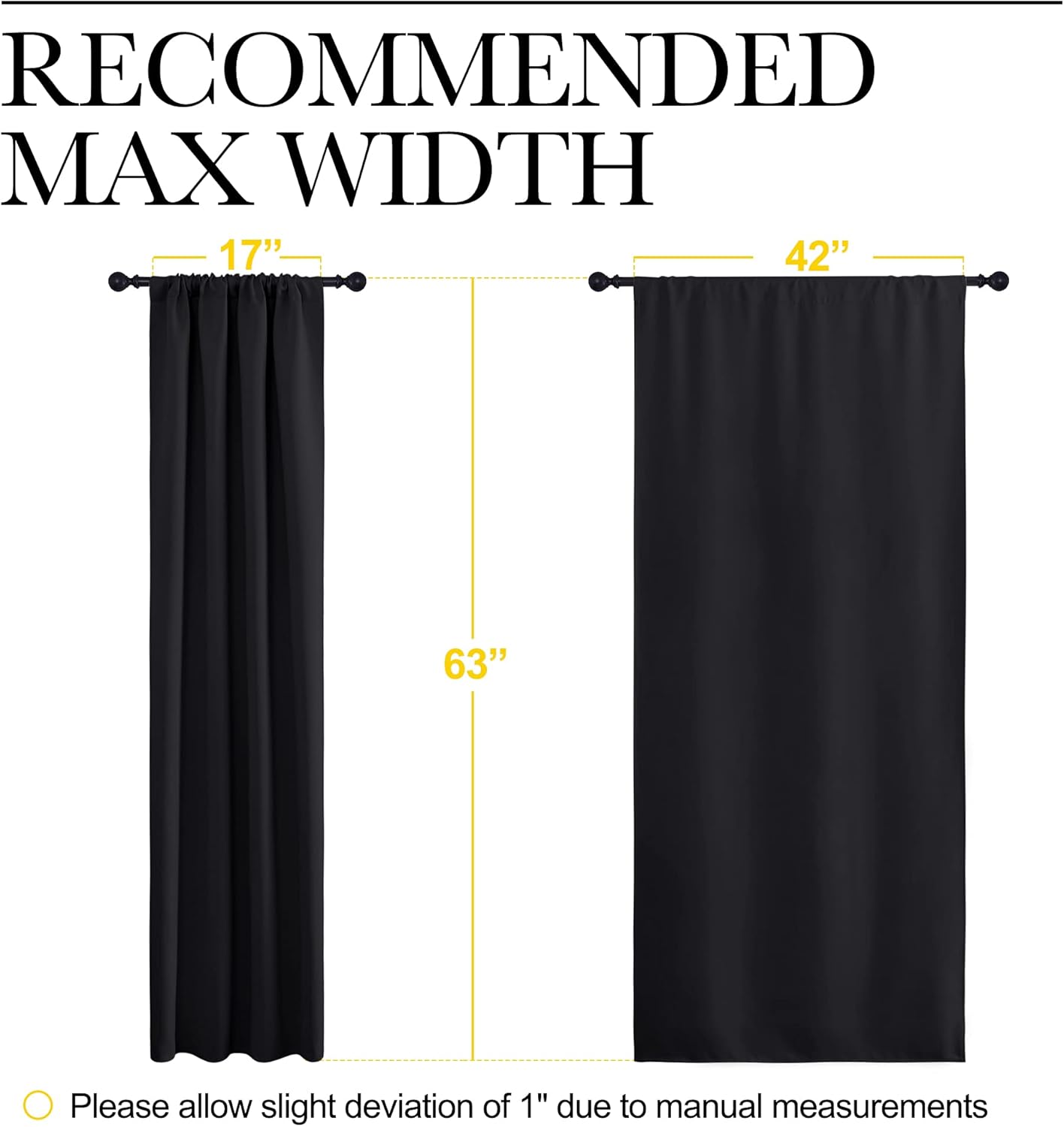 NICETOWN Black Blackout Curtain Blinds - Solid Thermal Insulated Window Treatment Blackout Drapes/Draperies for Bedroom (2 Panels, 42 inches Wide by 63 inches Long, Black)